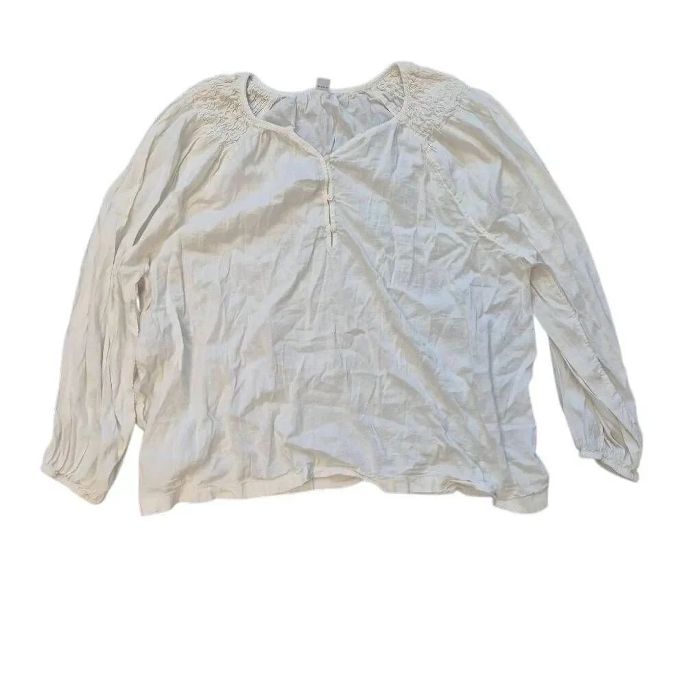 Old Navy Women's Ivory Cotton/Rayon Long Sleeve Prairie Pioneer Shirt w Buttons